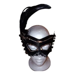 Black Masquerade Mask – Spider Web, Feathers, Lace & Sequins